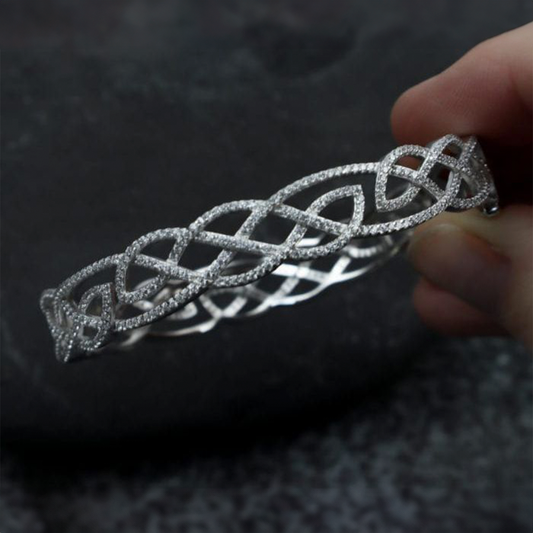 Interlaced Celtic Pattern Bangle with Cubic Zirconia - Boru Jewelry