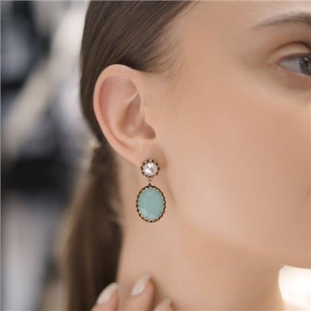 Earrings with Aqua and Pearl Stone Settings - Newbridge Silverware