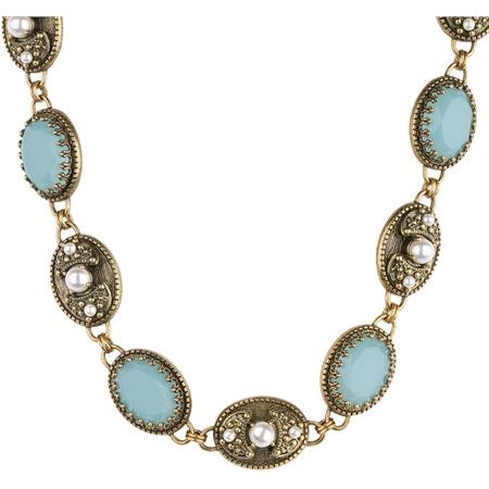 Necklace with Aqua & Pearl Stone Settings - Newbridge Silverware