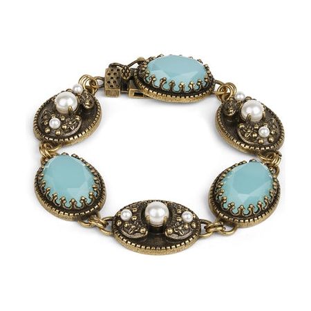 Bracelet with Aqua & Pearl Stone Settings - Newbridge Silverware