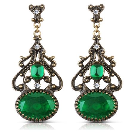 Green Stone FOB Earrings - Newbridge Silverware