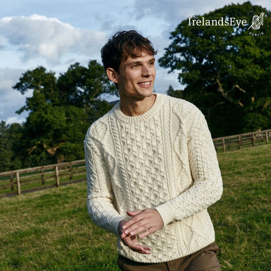 Fearnóg Aran Crew Neck Sweater - IrelandsEye Knitwear