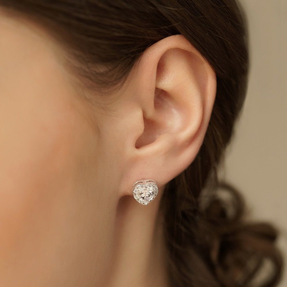 Clear Stone Heart Earrings - Newbridge Silverware