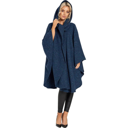 Knee Length Cape in Donegal Tweed with Convertible Hood - Jimmy Hourihan