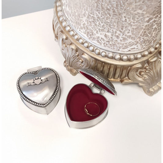 Claddagh embellished Heart Shaped Pewter Jewellery Box - Mullingar Pewter