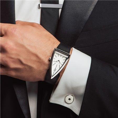 Triangular Watch with Black Leather Strap - Newbridge Silverware